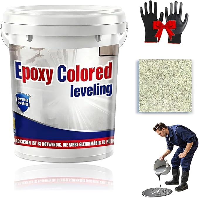 Epoxy Floor Paint, Epoxy Colored Sand Floor Paint, High-Gloss Marble Effect Self-Leveling Coating, Waterproof, Non-Slip, Ultra-Durable for Garage, Basement, Wood Floors (Beige,11 lb)