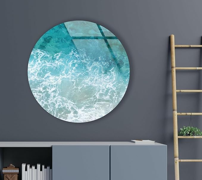 My Photostation.com 27.5''(70cm) Diameter Sea Waves Round Glass Wall Art Tempered Glass Printing Wall Decor Large Wall Art Wall Hangings