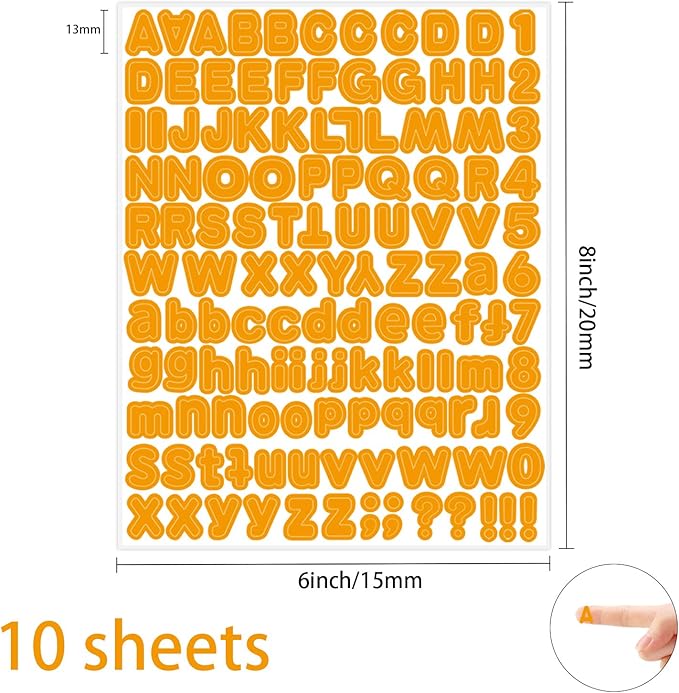 Letter Stickers,1/2 inch 10 Sheets Orange Alphabet Sticker,Self Adhesive Vinyl Letter Stickers Mailbox Numbers,Self Adhesive Letters Stickers for Bulletin Boards Classroom Home Decor
