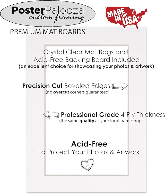 Pack of 25 Acid Free 8.5x11 Mats Bevel Cut for 7x9 Photos - Oyster Shell White Precut Matboards With Backing Boards and Clear Photo Mat Bags For Pictures, Photos, Framing - 4-ply Thickness