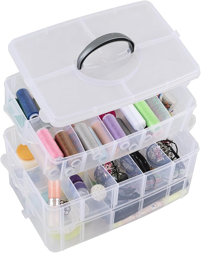 30 Grids Clear Plastic Organizer Box with Dividers, 3 Tier Stackable Compartment Storage Container for Crafts, Art DIY, Jewelry