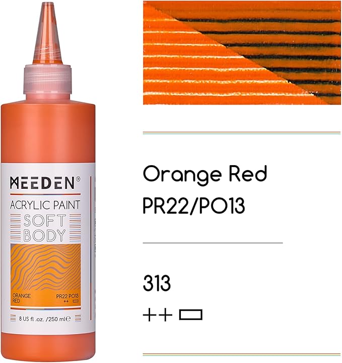 MEEDEN Orange Red Acrylic Paint: Matte Finish 250ml/8.45oz Soft Body Bulk Acrylic Colors in Ergonomic Bottle - Fluid Flow Art Paints for Artists Canvas Painting