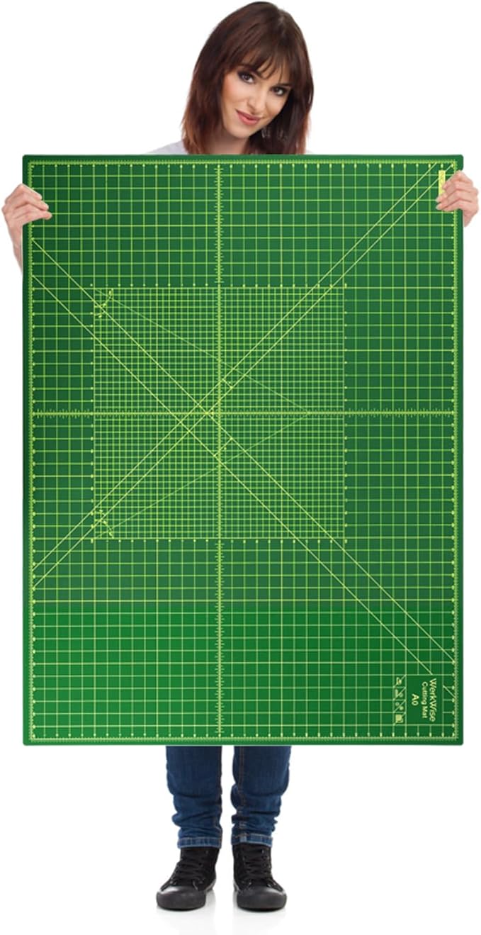 Extra Large 36" x 48" Self Healing Sewing Mat, WerkWise Rotary Cutting Mat, Double Sided 5-Ply 36x48 Inch Board for Quilting, Fabric, & Crafts, Designed for Use with Rotary Cutters (Green & Black)