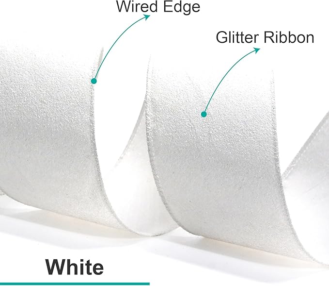CT CRAFT LLC Glitter Wired Ribbon 6" x 10 Yards White for Christmas Home Decor Bow Gift Wrapping DIY Crafts Wreath