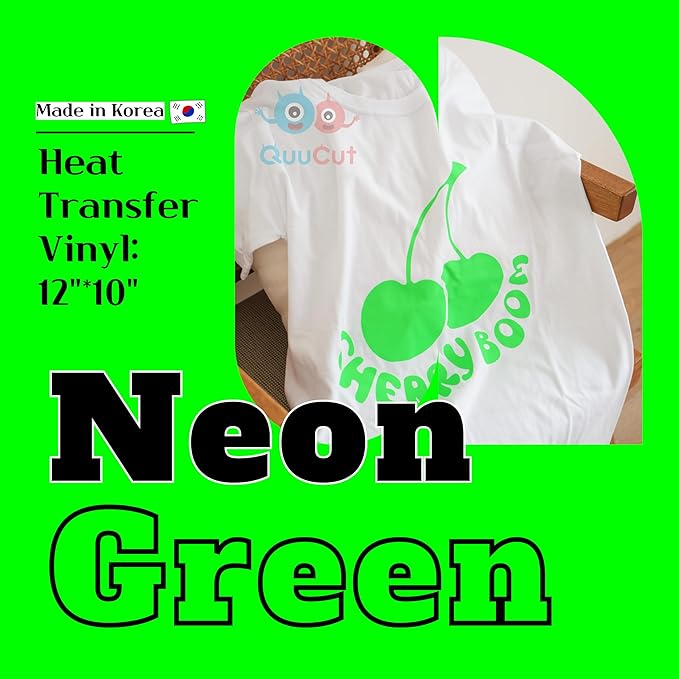 QuuCut Heat Transfer Vinyl Bundle: 12 Pack 12" x 10" Sheets, 5 Neon Vinyl Assorted Full Matte Color, Pink Neon Iron on Vinyl Neon Green for T-Shirts, Cricut & Silhouette - Easy to Cut & Weed