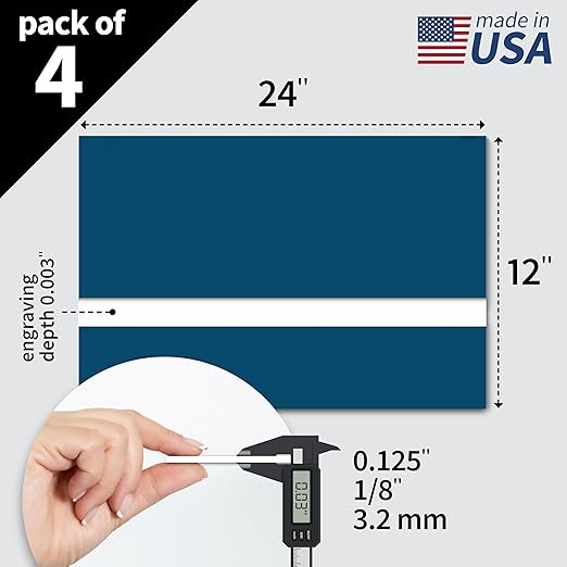 Trotec TroLase | 12"x24"x1/8", 4 Pcs | Blue/White | 2 Ply | Modified Acrylic | Laser Engraving Double Color Plastic Sheet | Engraving Blanks for Laser, Saw, Guillotine | Made in USA