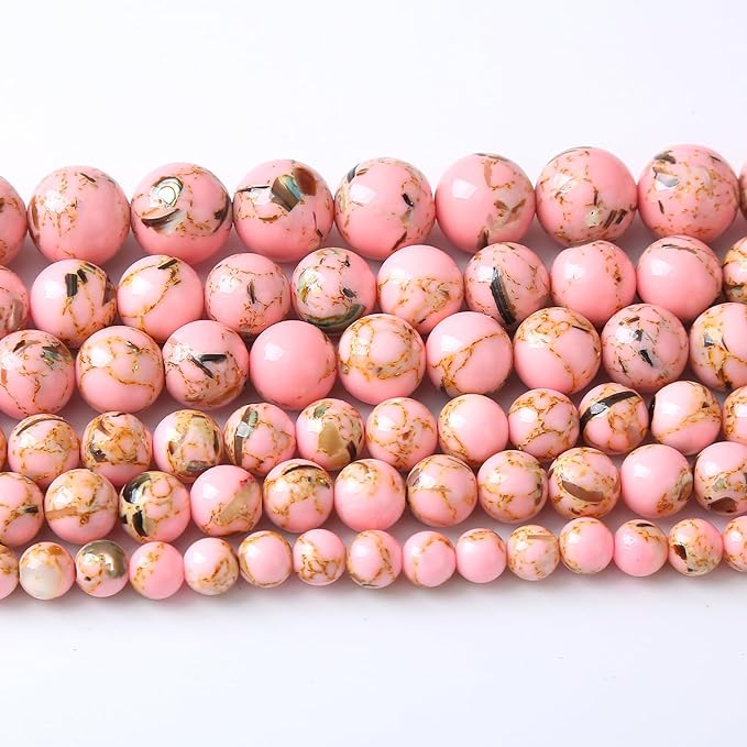 90PCS 4MM Natural Pink Shell Turquoise Beads for Jewelry Making with Mother-of-Pearl Round Loose Beads DIY Bracelet Accessories 15" (4mm, Pink Shell Turquoises)