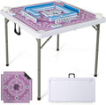 Giantex Folding Mahjong Table, 35" Square Card Table with Cup Holders, Removable Noise Reduction Mat, HDPE Tabletop, 4-Player Portable Domino Tables for Poker Blackjack Board Game (Pink)