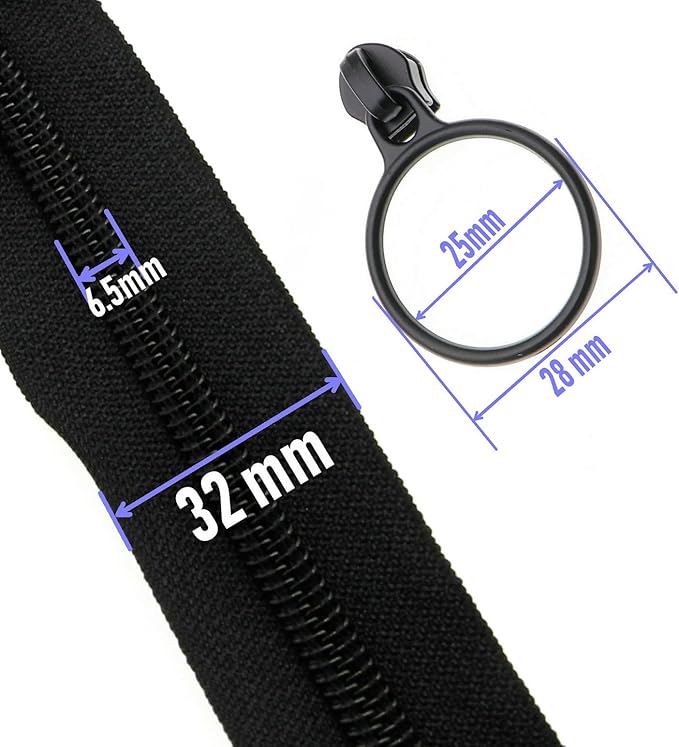 Leekayer #5 Black Nylon Coil Zippers by The Yards Bulk 10 Yards with 25pcs Black Ring Pull Sliders for DIY Tailor Sewing Craft,Luggage,Dress,Sofa Cushion,Pillow,Bag