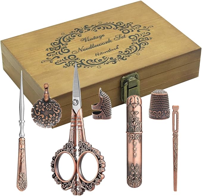 Vintage Embroidery Scissors Set, European Style Stainless Steel Sewing Tools for Sewing, Craft, Art Work, Needlework, Copper