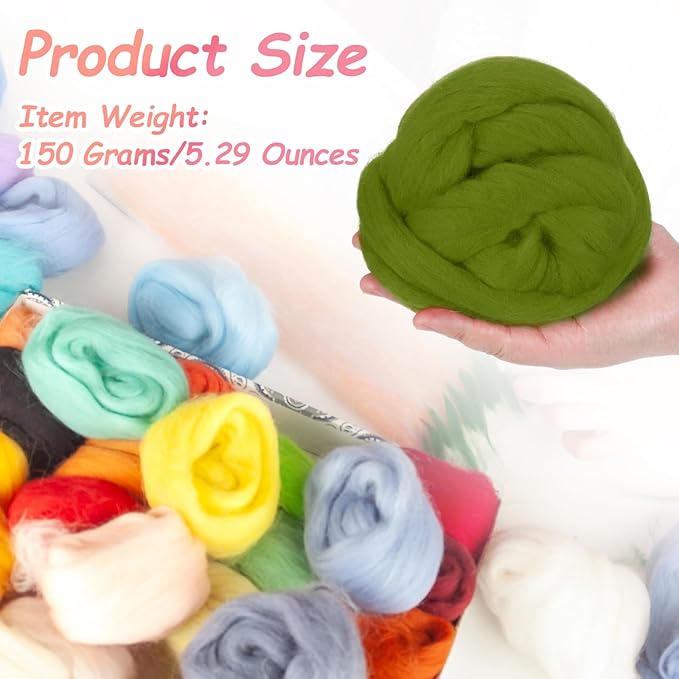 PATIKIL Wool Roving Yarn, 150G/5.3OZ Soft Felting Wool Pure Chunky Roving Yarn Bulk for Needle Felting Knitting Blanket Spinning Weaving DIY Craft, Light Green