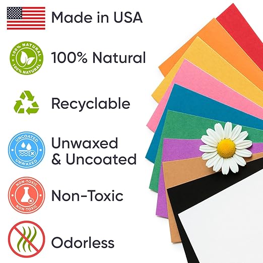 18" x 1200" (100 ft) Pack of 10 Rolls USA-Made Multi-Color Kraft Paper Rolls, 45 lbs/66 GSM – Colored Kraft Paper for Packing, Crafts, DIY Projects, Gift Wrapping – Non-Toxic, Safe for Kids