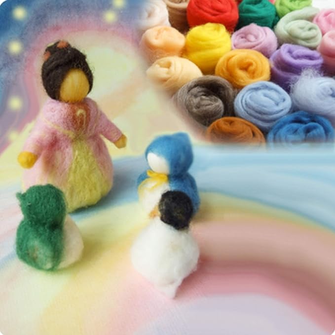3.53oz Wool Roving Yarn, Fiber Roving Wool Top, Wool Felting Supplies, Chunky Yarn, Spinning Wools Roving for Needle Felting Wet DIY Hand Spinning (Light Blue)