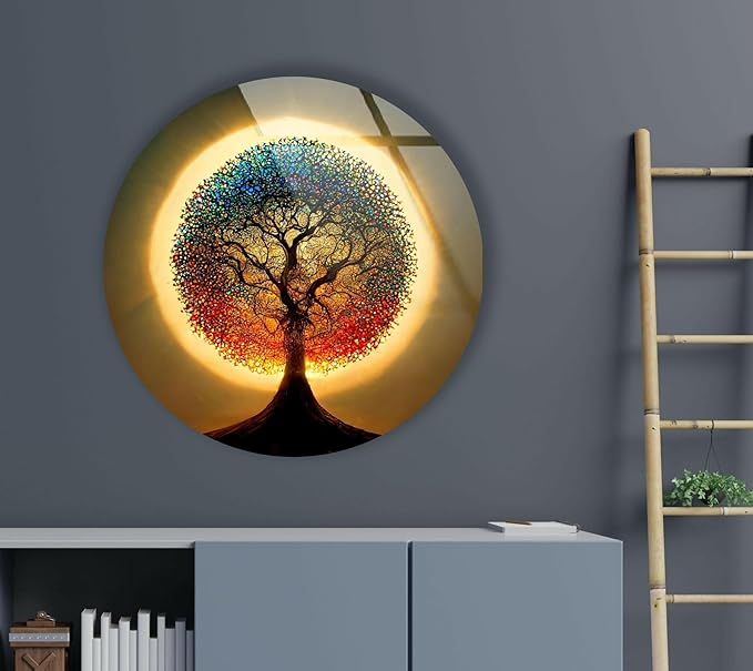 My Photostation.com 24''(60cm) Diameter Life of Tree Round Glass Wall Art Tempered Glass Printing Wall Decor Large Wall Art Wall Hangings
