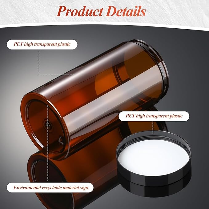 SATINIOR 12 Pack Plastic Container Jars with Lids Round Clear Travel Cosmetic Container Jars for Toiletries, Lotion, Cream, Ointments, Makeup, Rhinestone, Samples, Kitchen Storage(32 oz,Amber)