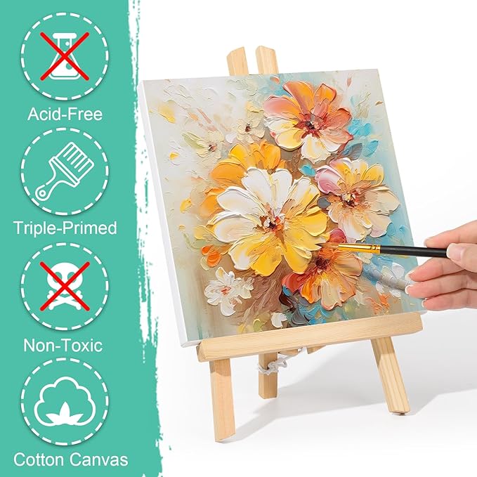 ESRICH Stretched Canvas, 6 Pack 8x8, Primed Acid-Free, Wood Framed Blank Canvas, Art Canvases for Beginners, Artists, Used for Oil, Acrylic Paint, Pouring Painting