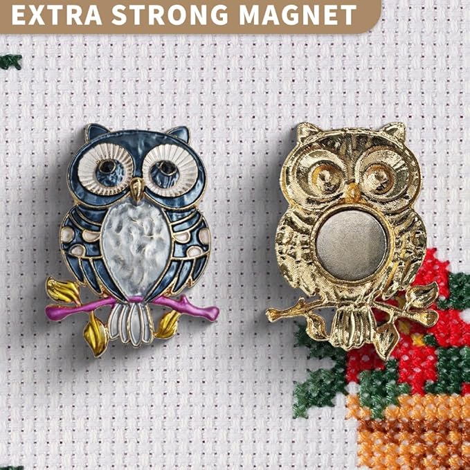 Needle Minder Magnet, Magnetic Needle Minder, Needle Minders Magnetic Cross Stitch Accessories, Magnetic Needle Holder, Life Tree, Butterfly, Cats, Owl, Heart (OWL)