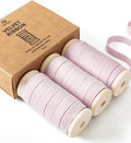 Vitalizart Pink Velvet Ribbon Set 3/8" x 15 Yd Wooden Spool Fabric Trim 3 Rolls * 5 Yd for Christmas Wreath Decoration Handmade Craft Ornaments Gift Wrapping & Bow Making