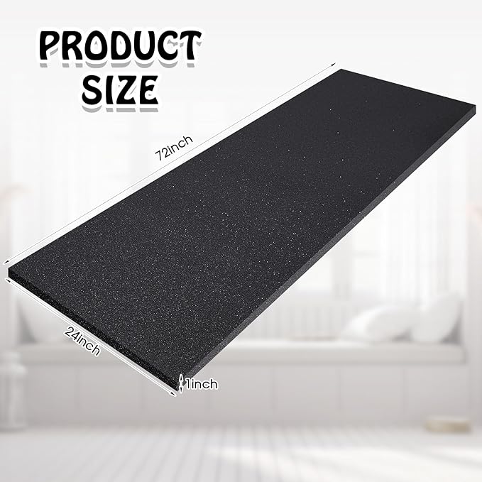 Amylove Polyurethane Foam 24" x 72" High Density Cushion Upholstery Foam Sheet for Seat Replacement DIY Projects Chairs Headboards Sofas Home(1" x 24" x 72",Black)
