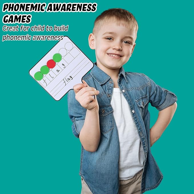Seajan 3 Pcs Magnetic Paddle Set Education Dry Erase Double Side Handheld Answer Board with Magnetic Counters Discs Phonemic Awareness Phonics Games Toy for Students Kids Teaching Supply (Color)