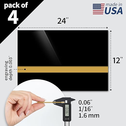 Trotec TroLase | 12"x24"x1/16", 4 Pcs | Gloss Black/White | 2 Ply | Modified Acrylic | Laser Engraving Double Color Plastic Sheet | Engraving Blanks for Laser, Saw, Guillotine | Made in USA