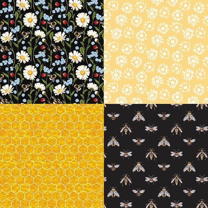 Honey Bee Pattern Paper Pack Yellow Black And Gray 24 Sheets Decorative Scrapbooking Paper Pad 6x6 Floral Craft Paper Single-Side Card Making Supplies for Junk Journal, Origami, Holiday Journaling