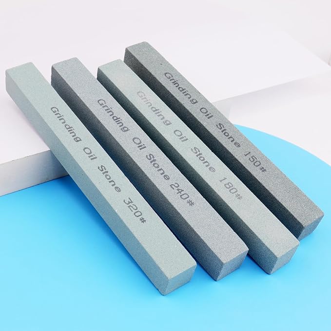 4Pcs Square Sharpening Stone Set -Grits 150#, 180#, 240#, 320# Green Silicon Carbide Honing Whetstone Kit for Moldels, Metal & Knife Cutting Tools (150 * 16 * 16mm)