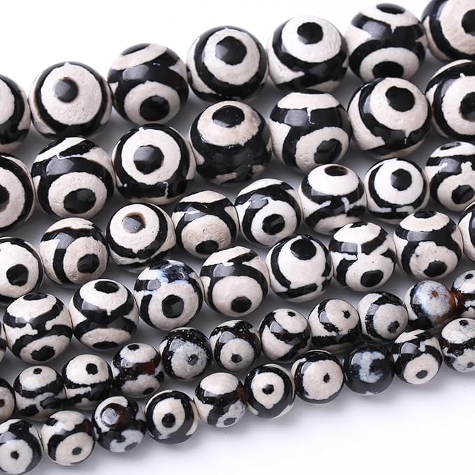 45PCS 8MM Natural Tibetan Stone Beads Round Loose Stone Beads for Jewelry Making DIY Energy Stone Healing Power Bracelet 15"
