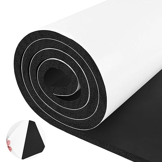Tolanbbt Sponge Neoprene Foam Sheet with Adhesive - 1/2” Thick, 12” x 59” Closed Cell Foam Rubber Roll, Weatherproof Soundproof Padding for Automotive, Cabinet, Furniture, Crafts, DIY, Black