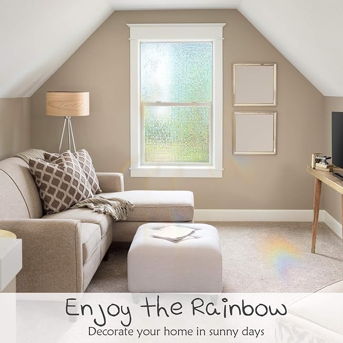 HIDBEA 3D Window Privacy Film - Rainbow Decorative Window Clings, Heat Control Glass Tint - 35.4" x 16.4 Feet, Mosaic Patterns