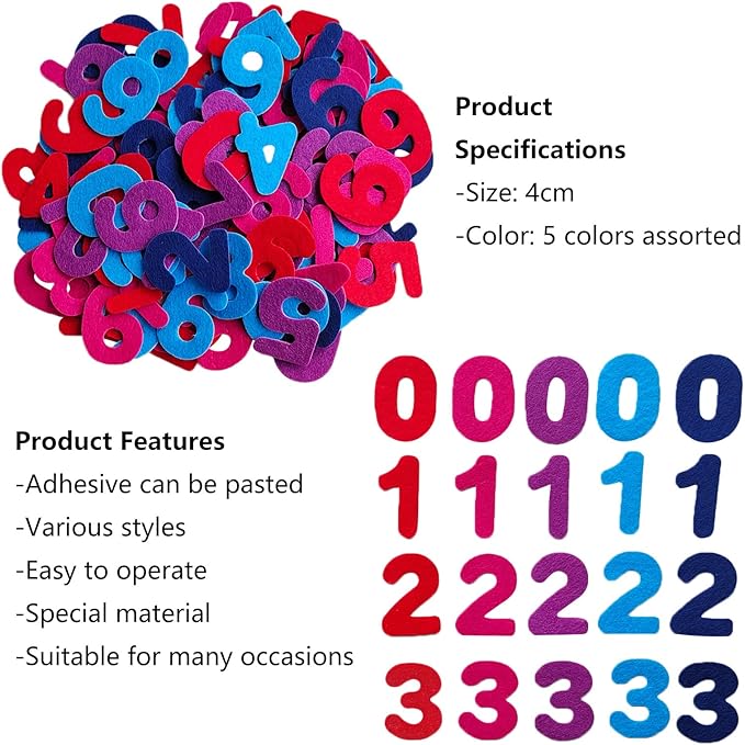 Number Stickers, Felt Stickers for Kids, Felt Numbers for Crafts, Craft Supplies for Scrapbooking 150pcs 1.58" Size