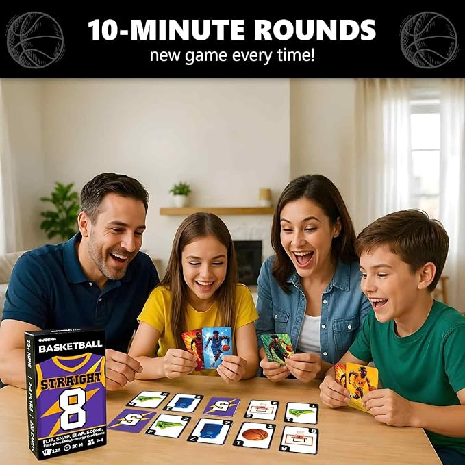 QUOKKA Basketball Fast-Paced Card Game for Kids & Adults – 128 Cards & Easy Rules – Quick & Fun Matching Game – 2-4 Players – Ages 8+ – Perfect for Family Games Night, Travel and Parties