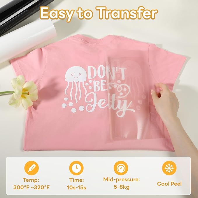 HTVRONT White Heat Transfer Vinyl - 12" x 45FT White HTV Vinyl Roll for T Shirts, White Iron on Vinyl Compatible with Cricut Cutting Machine & Silhouette Cameo - Easy to Cut & Weed