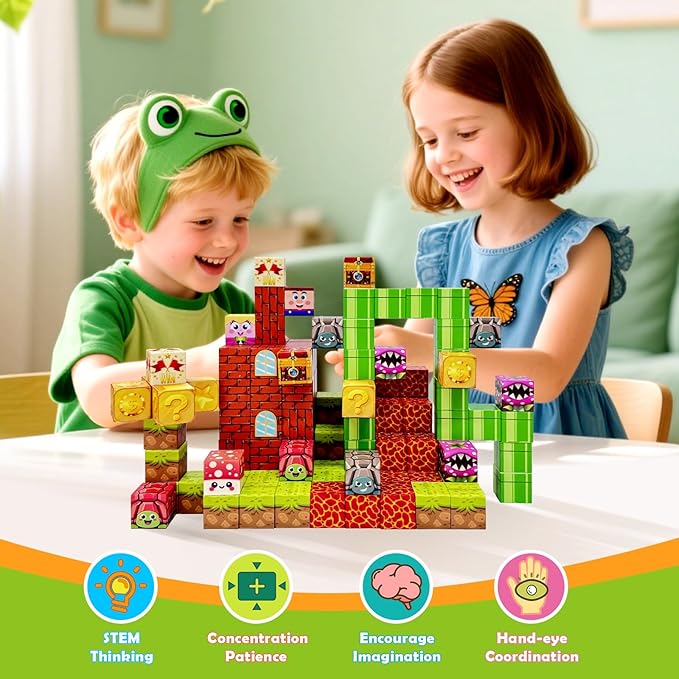 Magnetic Blocks Building Toys for Kids: 48PCS Magnetic Blocks for Kids Ages 4-8, 1" Magnet Cubes, STEM Sensory Toys for Boys & Girls, Christmas Birthday Gifts for Kid Ages 3+