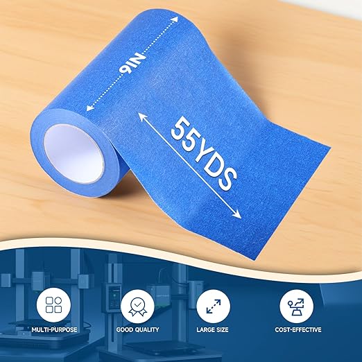 Wide Blue Painters Tape, 9 Inch x 55 Yards, Wide Masking Tape for 3D Printing, Laser Cutting, Painting, Crafting, Labeling, Packing, Office, School, Home Use, Removes Cleanly for 21 Days