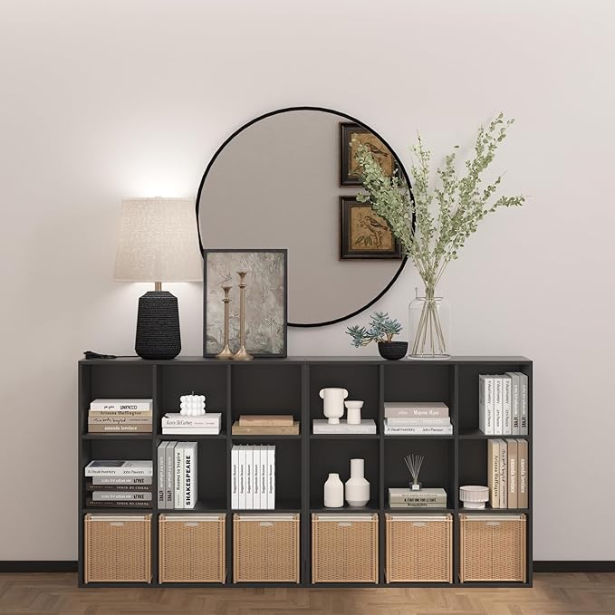 Wooden 9 Cube Storage Organizer with Closed Back Panel,Black Cube Shelf Heavy Duty Cubby Storage Organizer with Compartments for Living,Display Shelf,Bookshelf
