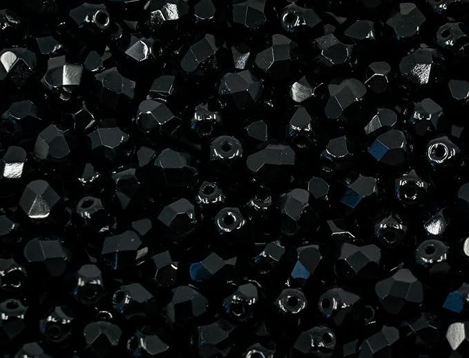 50 pcs Faceted Fire Polished Pressed Czech Glass Beads 6mm (0.24in), 23980 Jet Black