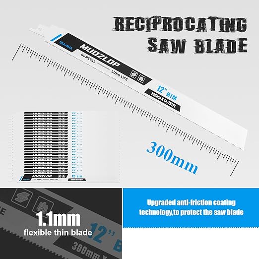25 Pack 12 inch Reciprocating Saw Blades Set,14/18 TPI High Carbon Saw Blades, Metal Saw Blades with Organizer Case (25, 14/18TPI/300mm)
