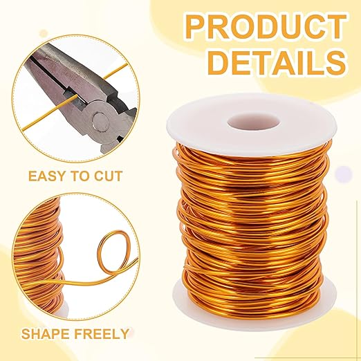 uxcell 12 Gauge / 2mm Anodized Aluminum Wire for Jewelry Craft Making, 102 Feet Bendable Flexible Wire for DIY Home Decor Gardening Sculpture, Gold