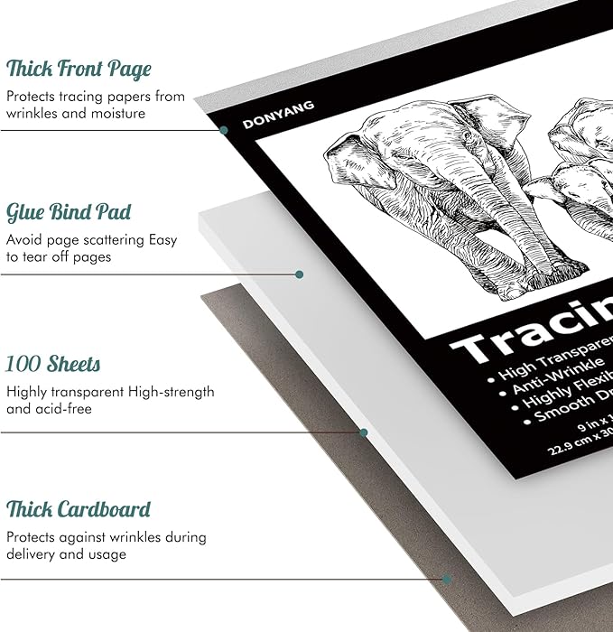 Tracing Paper 9"x12", 100 Sheets Transparent Vellum Paper for Tracing Pads, Christmas Birthday Gifts for Adults Teens, 25lb/41gsm Translucent Tracing Paper for Sketching, Drawing, Black