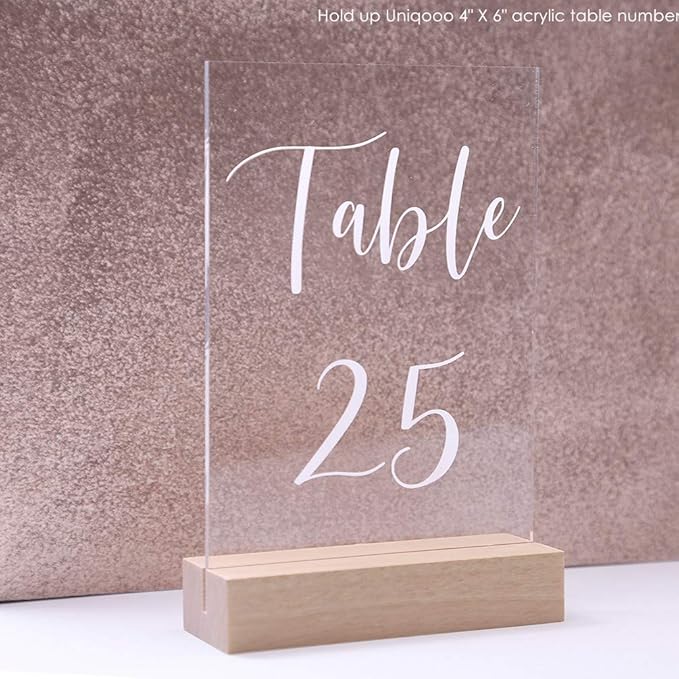 UNIQOOO 5 Pack 4" Wood Stands for Wedding Acrylic Sign, Wood Table Number Holders for 1/8 Thick Acrylic Sheets | Wedding Display Stands, Card Holder, Great for Bar Menu, Retail Sign, Party and Events