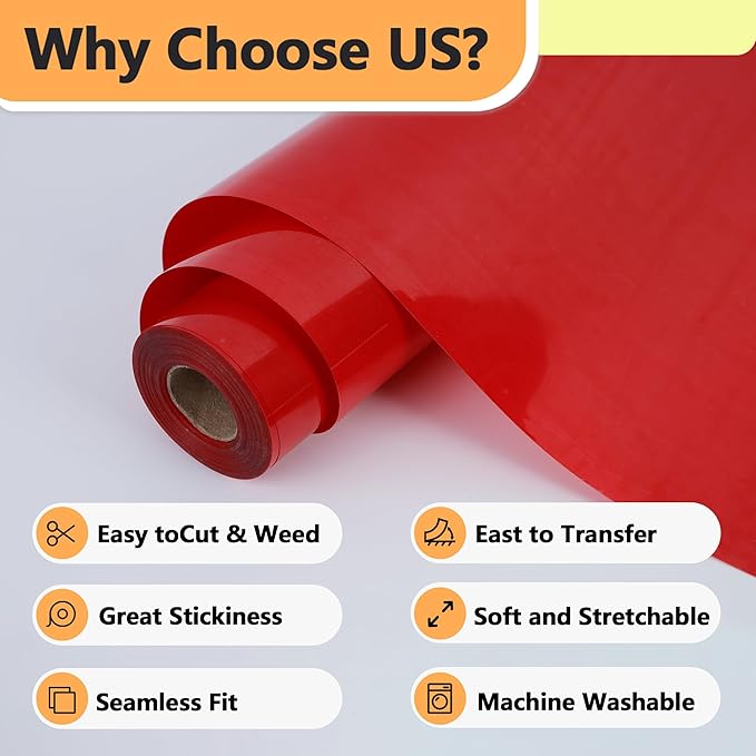 RENLITONG Matte Red Iron on Vinyl Roll - 12Inch x 13ft HTV Heat Transfer Vinyl for T-Shirt, HTV Rolls for All Cutter Machine - Easy to Cut & Weed for Heat Transfer Design