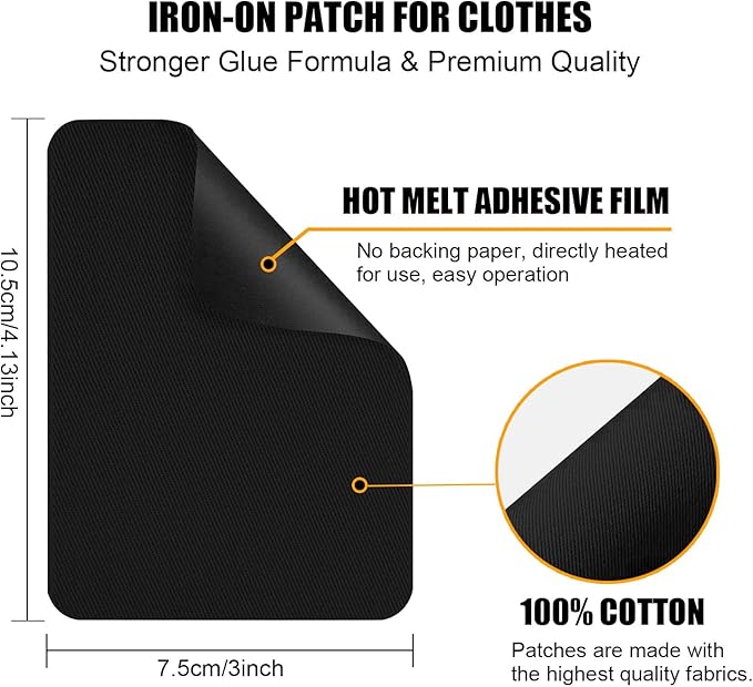 MOONSJONES Iron on Patches for Clothes Fabric Repair, 8 PCS Premium Strongest Glue Cotton Gear Reparing Patch for Holes Inside & Outside Pants, Jeans, Jacket, Hat, Canvas (7.5 cm x 10.5 cm-Blue)