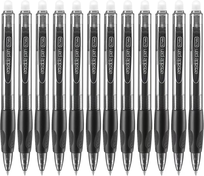 Aozora Erasable Pens Click Fine Point 0.7 mm Retractable Erasable Gel Pens for Completing Sudoku and Crossword Puzzles 12 Pack (Black)