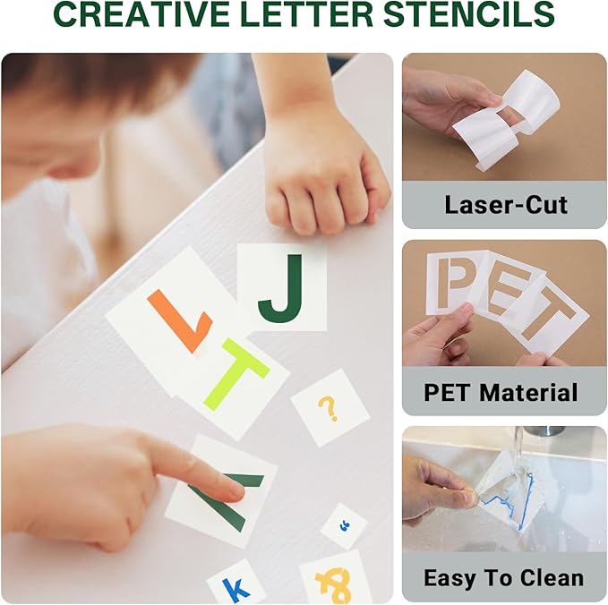 WISYOK 3 Inch 36 Pcs Letter Stencils and Numbers, Reusable Plastic Alphabet Art Craft Templates for Wood, Wall, Fabric, Rock, Signage,Cake,DIY