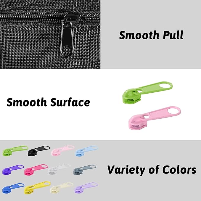DOITEM 96Pcs Zipper Repair Kit - 3# Zipper Pull Rescue Kit (12 Colors) for Clothing Jackets, Purses, Luggage, Backpacks