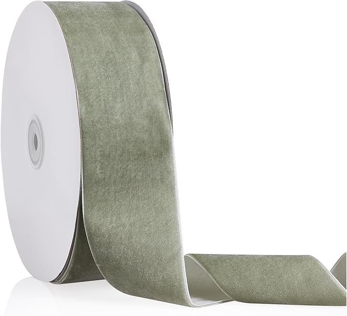 2" X 20 Yards Dusty Green Velvet Ribbon for Christmas Tree Wreath Decoration Handmade Crafts Ornaments Gift Wrapping & Bow Making
