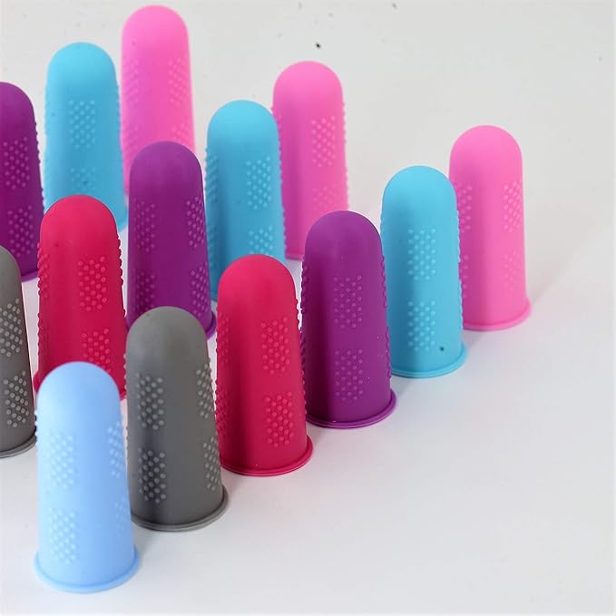 Finger Protectors [Flex Series - 18-Pack] Silicone NonStick Tip Covers [All in Size Small - 3 of Each Color in 6 Colors] for Hot Glue/Sewing/Wax/Rosin/Resin/Honey/Adhesives