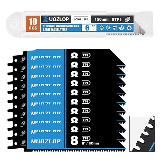 10 Pack 6 inch Reciprocating Saw Blades Set，8 TPI High Carbon Saw Blades for Metal ，Saw Blades with Organizer Case (10, 8T/6inch)