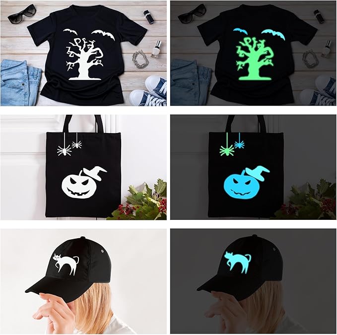 HTVRONT Glow in The Dark HTV Vinyl - 12" x 8ft Heat Transfer Vinyl for Shirts, Glow in The Dark HTV Luminous Iron on Vinyl - Easy to Cut & Weed (Yellow-Green)